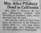 Alice (Cook) Pillsbury Death