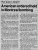 American Ordered Held In Montreal Bombing