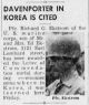 Davenporter In Korea Is Cited - Richard Gene Ekstrom