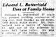 Edward L. Butterfield Dies at Family Home.