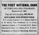 First National Bank of Ft. Collins advertisement.