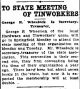 To State Meeting Of Tin Workers, George R Wheelock