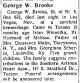 George Wheelock Brooks Obituary