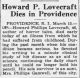 Howard Phillips Lovecraft Dies In Providence