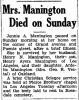 Jennie (Ayres) Manington Obituary