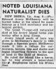 Noted Louisiana Naturalist Dies.