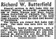 Richard W Butterfield Obituary.