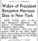 Widow Of President Benjamin Harrison Dies In New York.
